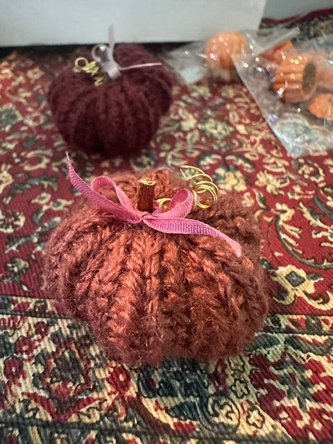 Hand knitted pumpkins - approx 1.5 inch in diameter