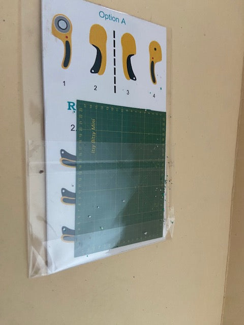 Cutting mat, rulers and rotary scissors