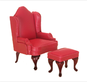 Red leather chair and ottoman