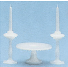 Chrysnbon cake plate and 2 candlestands with candles