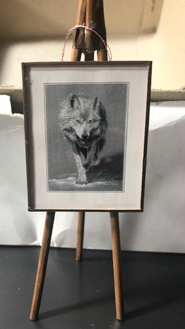 Wolf Picture on Stand with Metal Frame